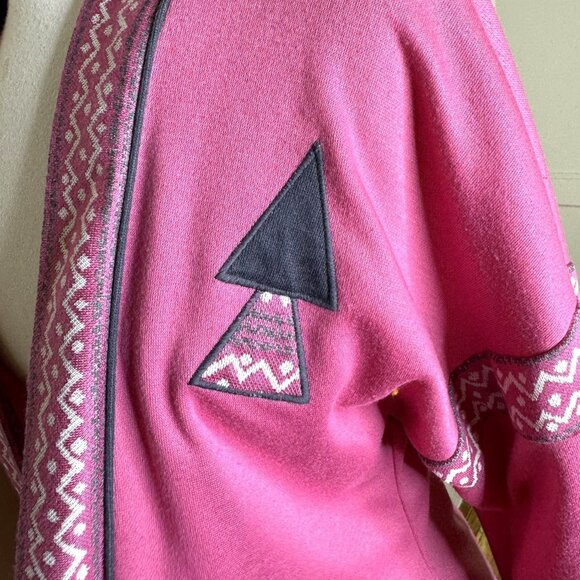 Vintage 80s Pink Geometric Print Open-Front Jersey Cardigan, Size Small - Picture 4 of 9